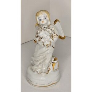 VTG Dorohoi Stipo Romania Hand Painted Porcelain Angel Figurine Bouquet of Roses